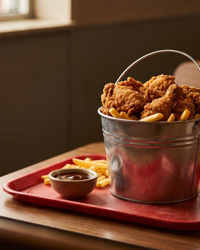 A bucket of fried chicken