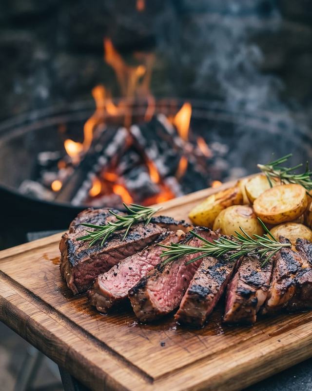 A sliced grilled steak