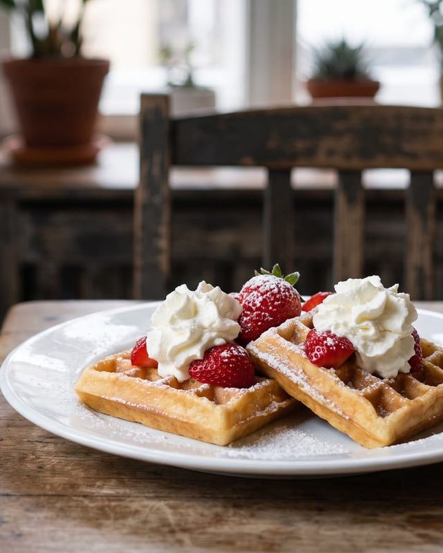 Belgian waffles with strawberries
