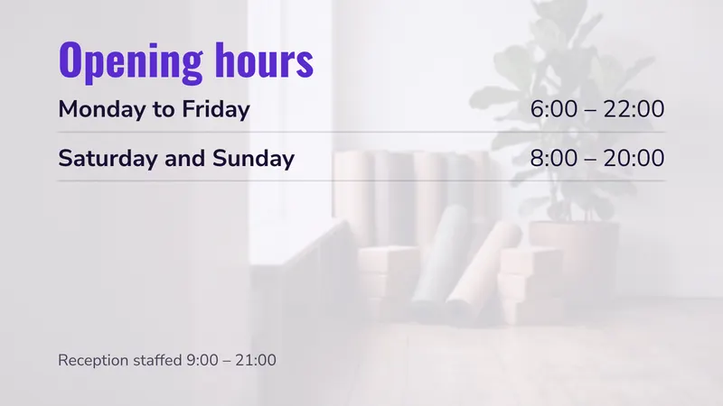 Opening hours: Staffed and unstaffed hours. An easyCMS Studio template.
