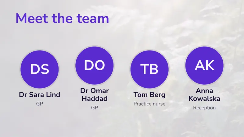 Meet the team: Faces put patients at ease. An easyCMS Studio template.