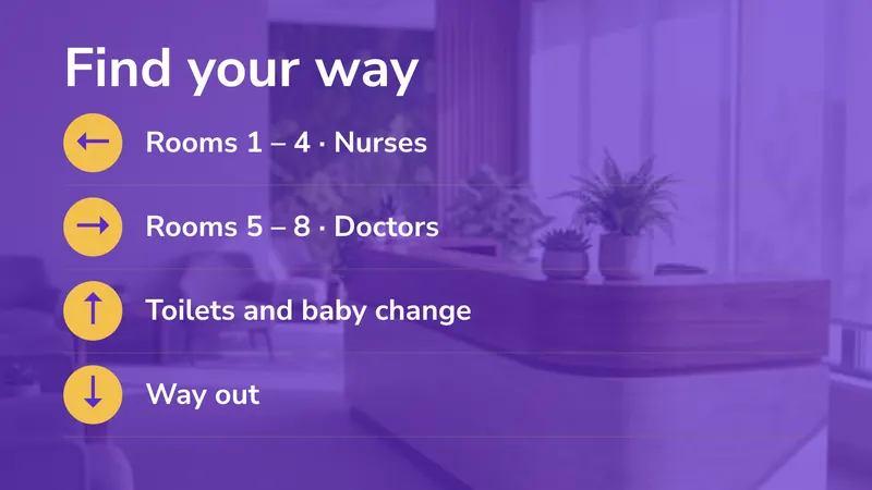 Which way: Rooms, toilets, the way out. An easyCMS Studio template.