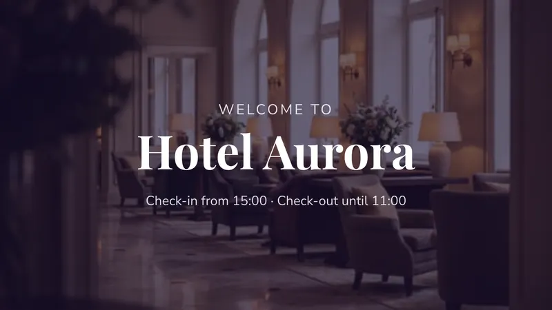Lobby welcome: Check-in and check-out times. An easyCMS Studio template.