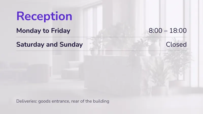 Reception hours: And where deliveries go. An easyCMS Studio template.