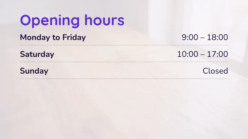 Opening hours: Your week at a glance. An easyCMS Studio template.