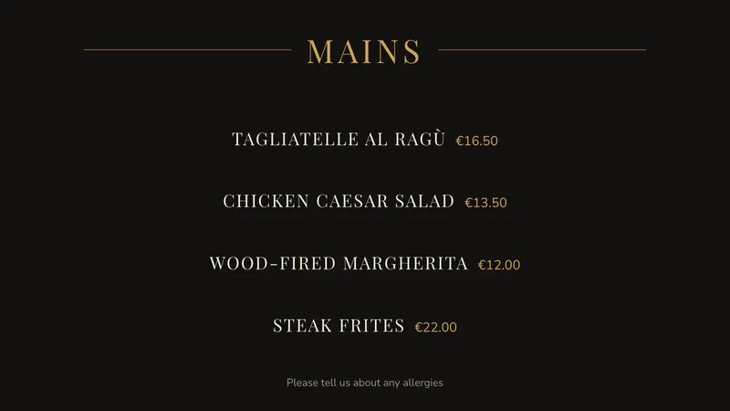 Fine dining: Elegant, centred, quiet prices. An easyCMS Studio template.