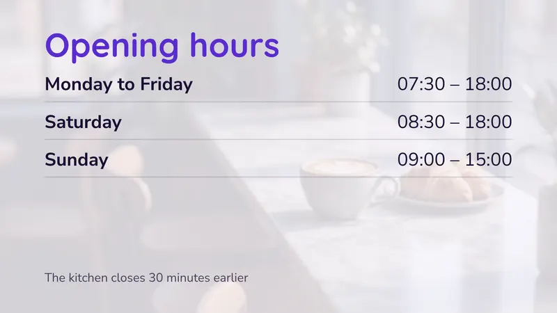 Opening hours: Kitchen times included. An easyCMS Studio template.