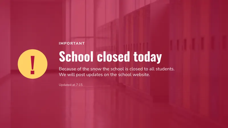 Closure notice: Snow, a burst pipe, an early finish. An easyCMS Studio template.