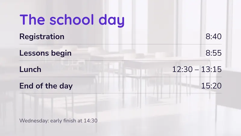The school day: Bells and the early finish. An easyCMS Studio template.